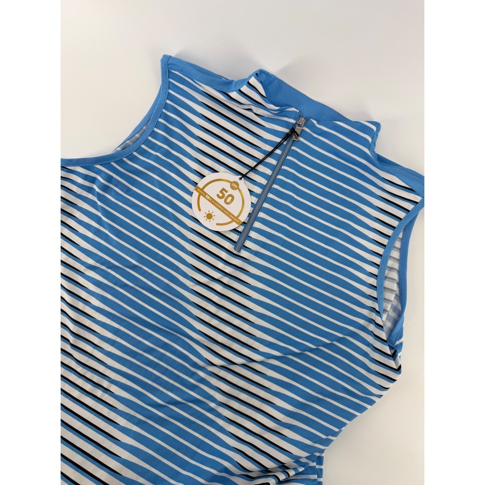 Tail Womens Stripe Sway Golf Top Blue White Sleeveless Zip XL‎ New